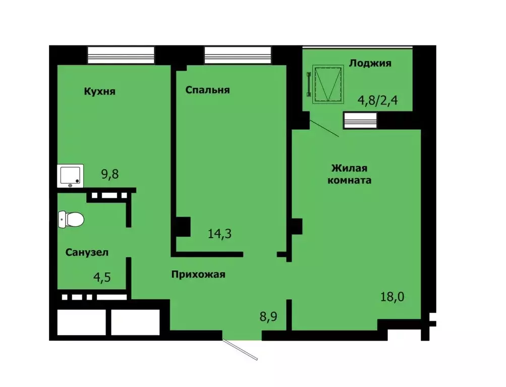 Продаётся 2-к квартира, 56.3 м - Фото 1