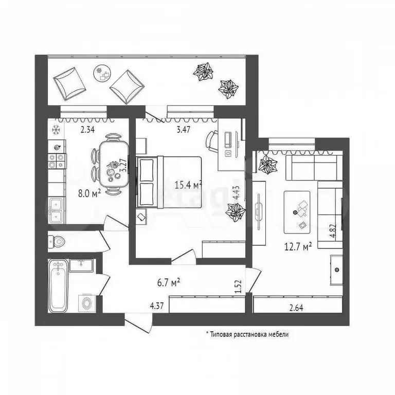 2-к. квартира, 47 м, 2/9 эт. - Фото 0