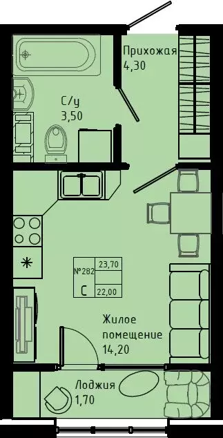 Квартира-студия: Коммунар, Железнодорожная улица, 41к3 (23.7 м) - Фото 1