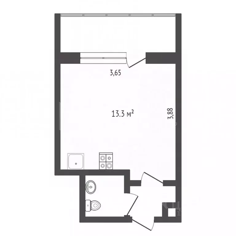 Студия Тюменская область, Тюмень ул. 30 лет Победы, 81 (14.1 м) - Фото 2