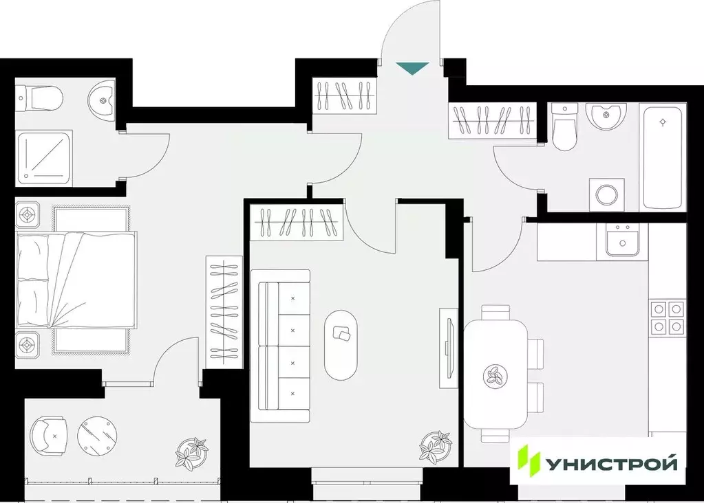 2-к кв. Татарстан, Казань 38-й кв-л,  (55.05 м) - Фото 1