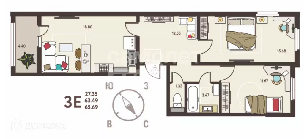 Продаётся 2-к квартира, 66 м - Фото 0