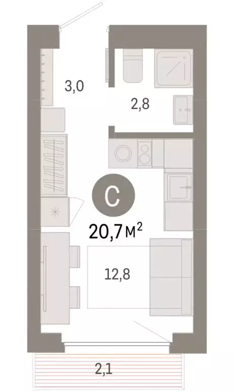 Квартира-студия: Новосибирск, квартал Лебедевский (20.7 м) - Фото 1