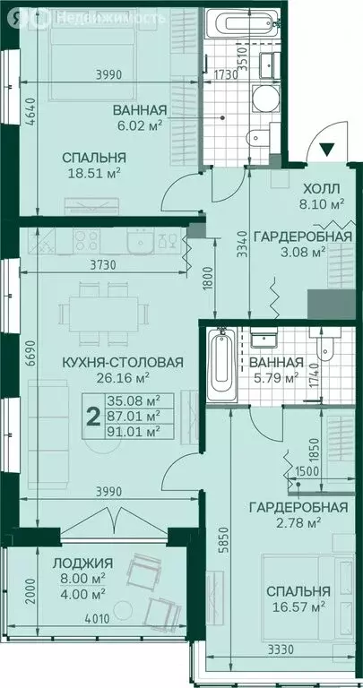 2-комнатная квартира: санкт-петербург, магнитогорская улица, 5к3 (87.1 . - Фото 0