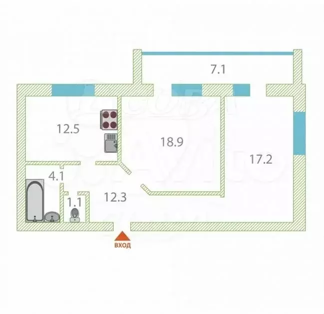 2-к. квартира, 67,6 м, 9/9 эт. - Фото 0