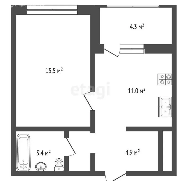 1-комнатная квартира: Тюмень, улица Эльвиры Федоровой, 1 (35.7 м) - Фото 1