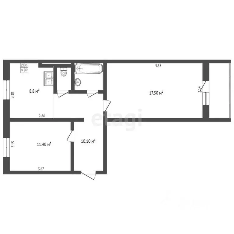 2-к кв. Ямало-Ненецкий АО, Ноябрьск Магистральная ул., 1Б (51.0 м) - Фото 2