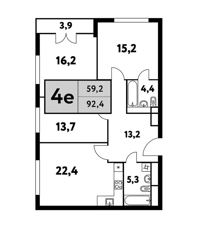 4-комнатная квартира: Москва, Фестивальная улица, 15к24/3 (92.4 м) - Фото 0