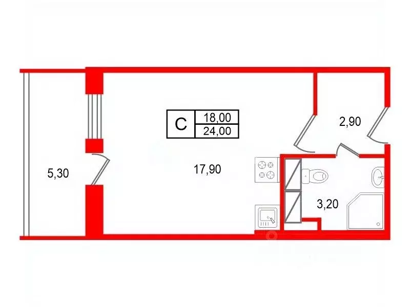 Студия Санкт-Петербург просп. Ветеранов, 171к1 (24.0 м) - Фото 2