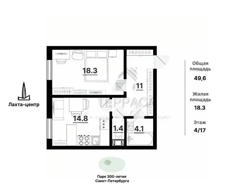 1-к кв. Санкт-Петербург ул. Савушкина, 133к1 (49.6 м) - Фото 2