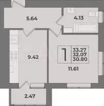 1-к. квартира, 38,9 м, 1/9 эт. - Фото 1