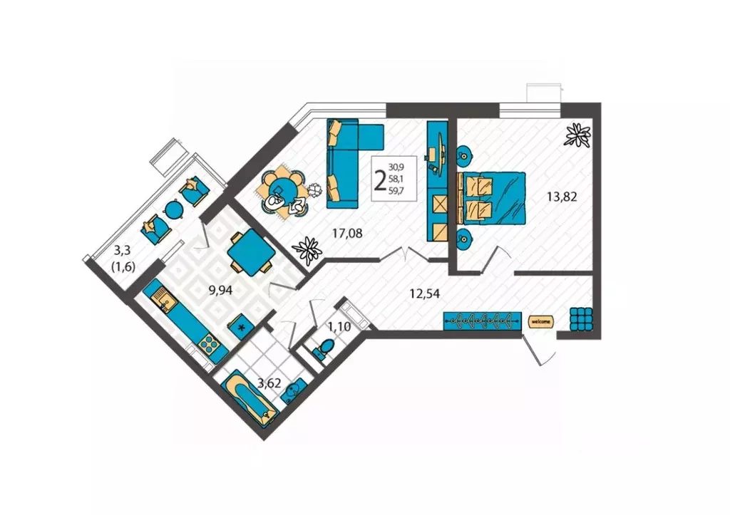 2-к кв. Краснодарский край, Анапа ул. Крылова, 13к1 (59.7 м) - Фото 1