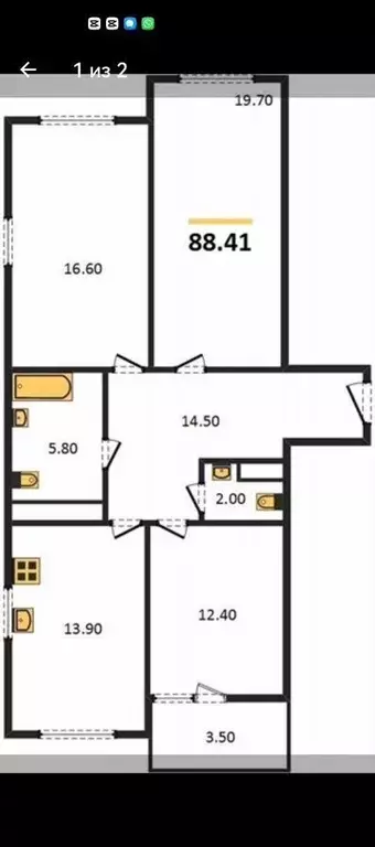 3-к кв. Самарская область, Самара Гая ул., 22 (88.0 м) - Фото 1