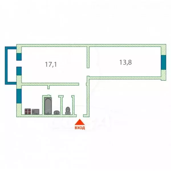 2-комнатная квартира: Махачкала, улица Магомета Гаджиева, 208 (45.1 м) - Фото 1