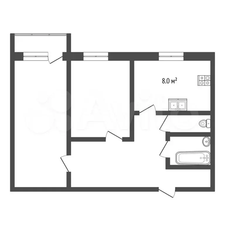 2-к. квартира, 46 м, 2/9 эт. - Фото 0