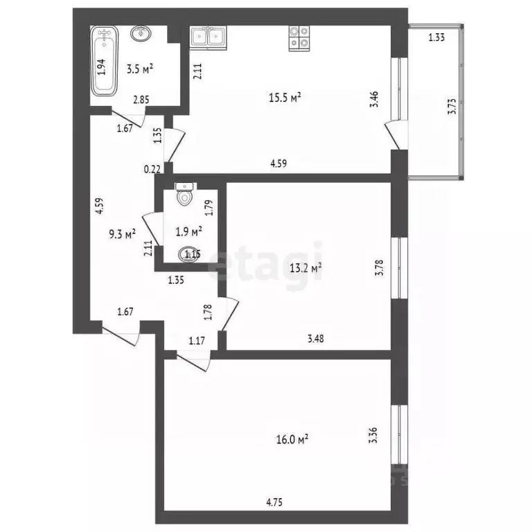 2-к кв. Ростовская область, Аксай ул. Фрунзе, 1/10 (60.0 м) - Фото 1