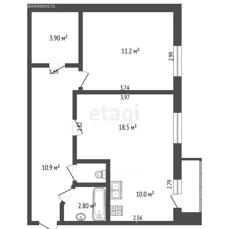 2-комнатная квартира: Вологда, улица Разина, 34Ак2 (48.6 м) - Фото 1