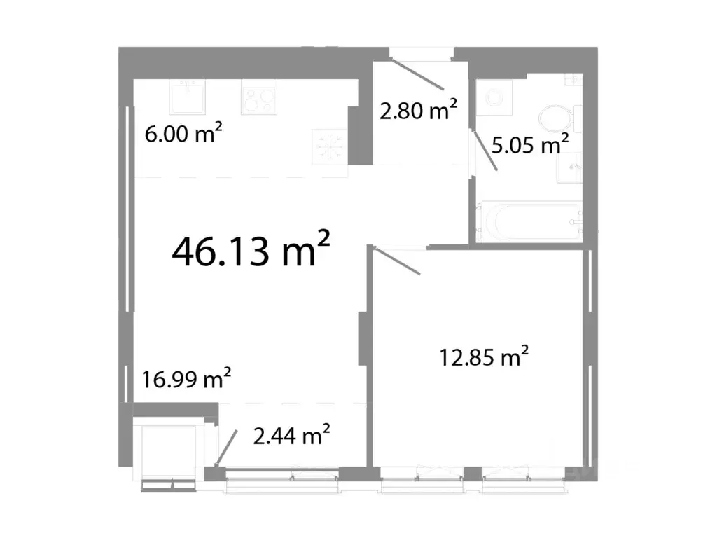 2-к кв. Челябинская область, Челябинск ул. Худякова, 18/3 (46.13 м) - Фото 0