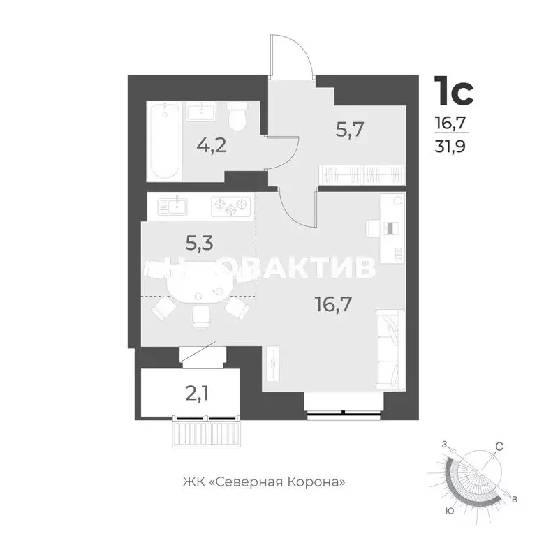 1-комнатная квартира: Новосибирск, улица имени генерал-майора А.Н. ... - Фото 0