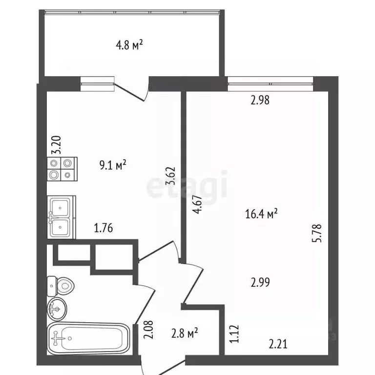 1-к кв. Санкт-Петербург ул. Среднерогатская, 16к2 (31.7 м) - Фото 1
