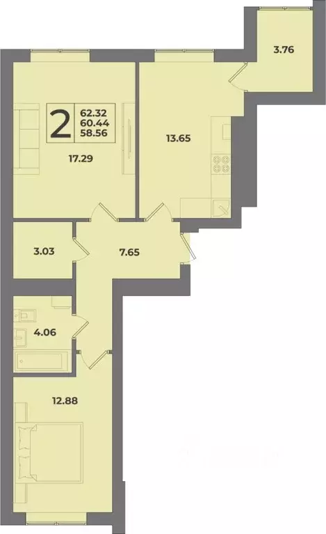 2-к кв. Калининградская область, Калининград Петровский мкр,  (62.32 ... - Фото 1