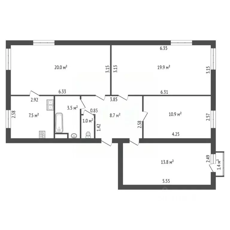 Комната Санкт-Петербург Дачный просп., 23К4 (57.0 м) - Фото 2
