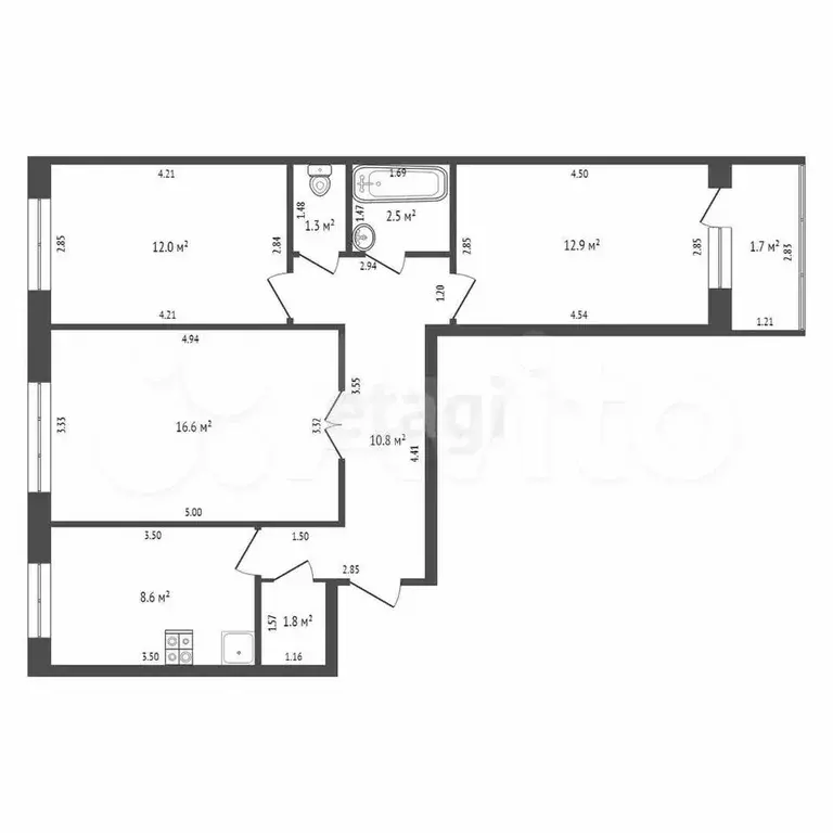 3-к. квартира, 66,5 м, 1/9 эт. - Фото 0