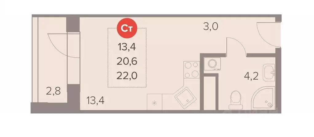 Студия Московская область, Люберцы Октябрьский просп., 28А (22.0 м) - Фото 0