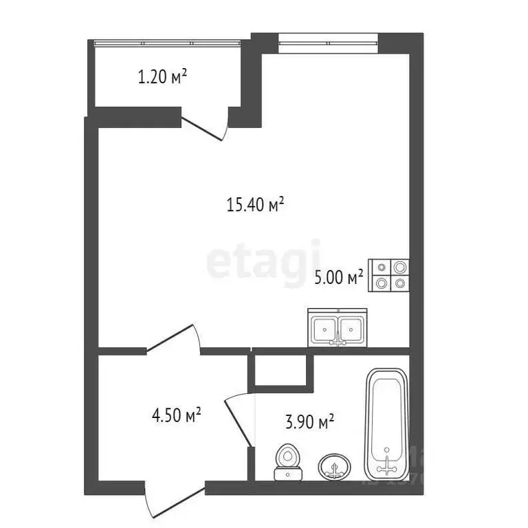 Студия Санкт-Петербург ул. Парфеновская, 7к1 (28.7 м) - Фото 1