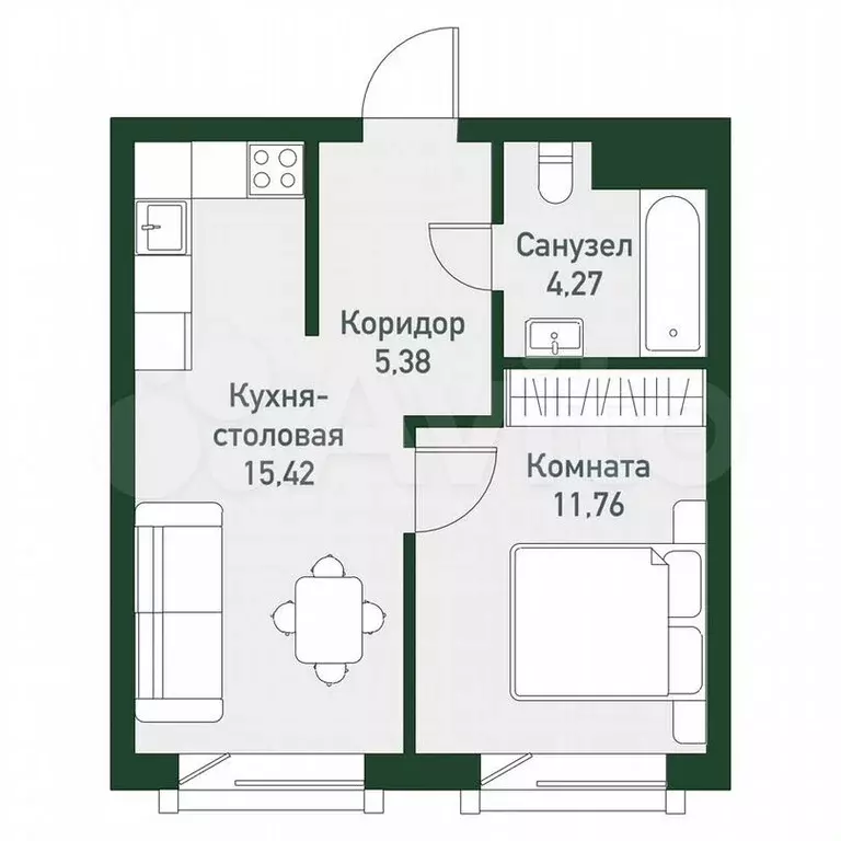 1-к. квартира, 36,8 м, 6/7 эт. - Фото 0