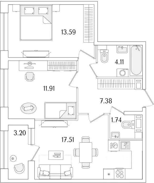 2-к кв. Санкт-Петербург Аурум жилой комплекс (57.84 м) - Фото 0