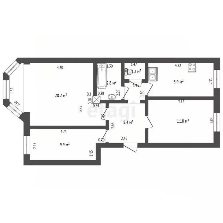 3-к кв. Мордовия, Саранск ул. Гагарина, 12 (63.2 м) - Фото 1