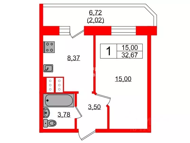 1-к кв. Санкт-Петербург Пулковское ш., 40К3 (30.7 м) - Фото 1