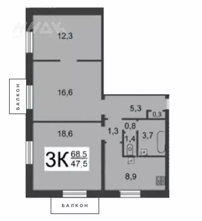 3-комнатная квартира: Нижний Новгород, улица Генкиной, 41А (68.5 м) - Фото 1