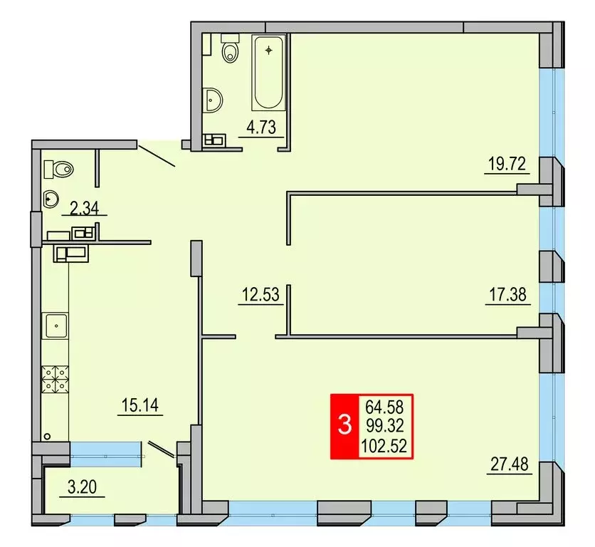 3-комнатная квартира: Тверь, Заволжский район (102.52 м) - Фото 1