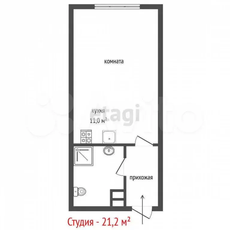 Квартира-студия, 21,2 м, 1/8 эт. - Фото 0