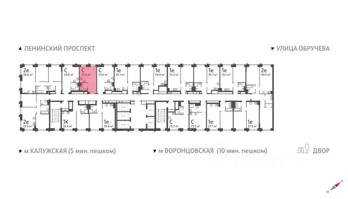 Студия Москва 40-й кв-л, Обручева 30 жилой комплекс, к1 (23.9 м) - Фото 1