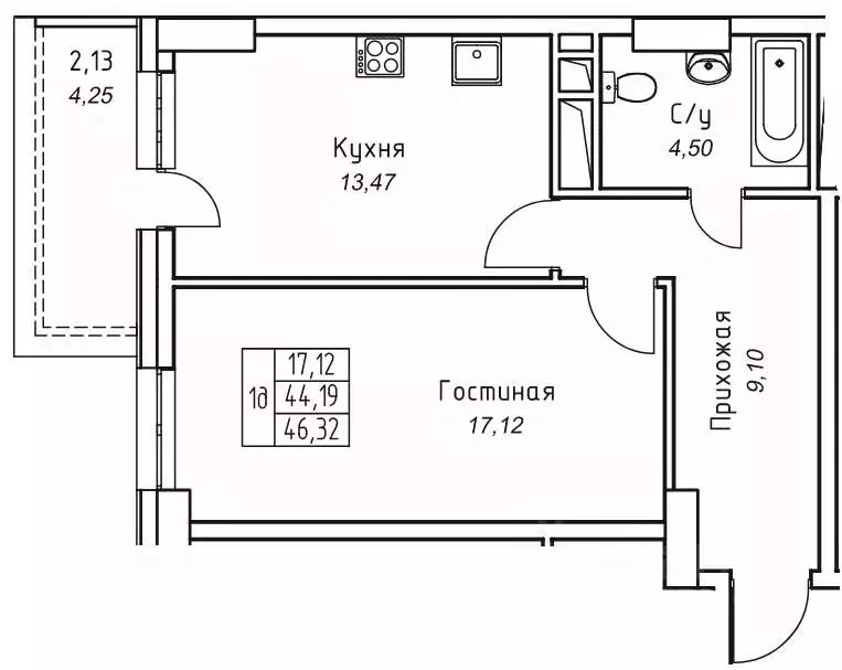 1-к кв. Саха (Якутия), Якутск 11-й кв-л,  (46.32 м) - Фото 1