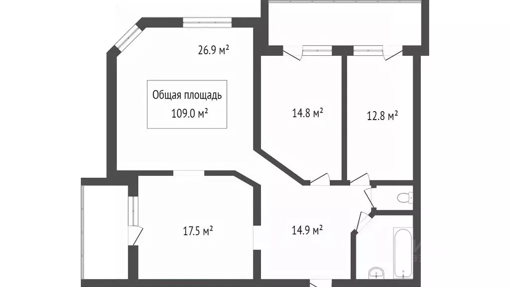 3-к кв. Томская область, Томск просп. Кирова, 35 (101.0 м) - Фото 1