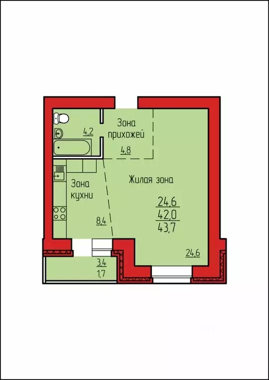 1-к кв. Амурская область, Благовещенск Высокая ул., 33 (43.9 м) - Фото 2