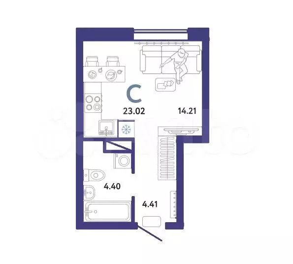 Квартира-студия, 23 м, 12/12 эт. - Фото 1