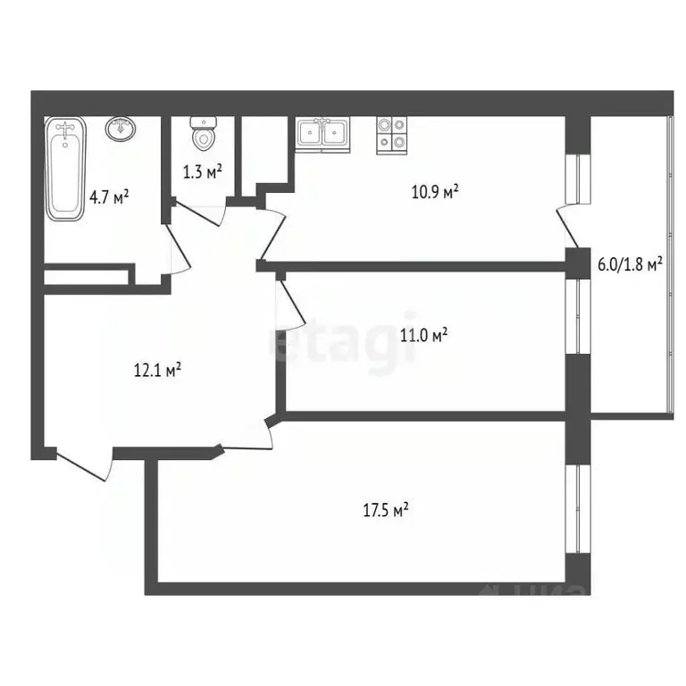 2-к кв. Самарская область, Самара проезд 4-й, 67А (63.0 м) - Фото 2