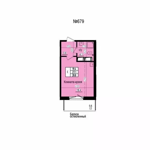 Квартира-студия: посёлок Парголово, Ольгинская дорога, 3/20 (28.8 м) - Фото 2
