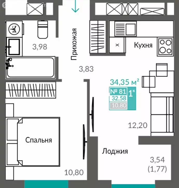 1-комнатная квартира: Севастополь, Ленинский муниципальный округ ... - Фото 0