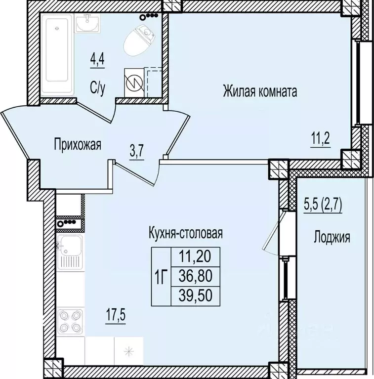 1-к кв. Псковская область, Псков Крестовский жилой комплекс (39.5 м) - Фото 1