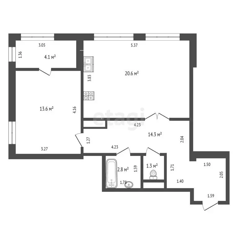 1-комнатная квартира: Тюмень, улица Мельникайте, 36к2 (52.6 м) - Фото 1
