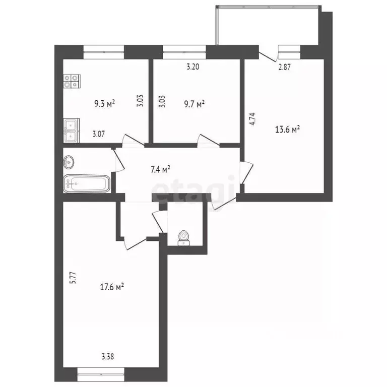 3-к кв. Вологодская область, Вологда Архангельская ул., 19 (63.9 м) - Фото 1