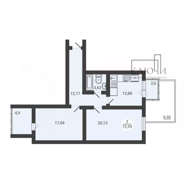 2-к кв. Челябинская область, Магнитогорск ул. Зеленый Лог, 67/2 (72.59 ... - Фото 2