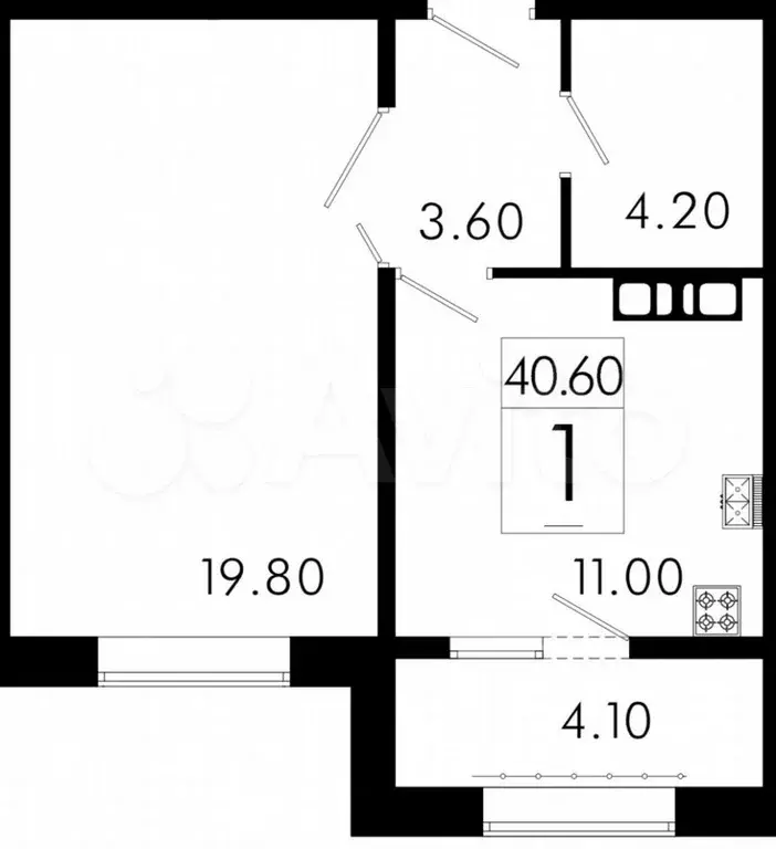 1-к. квартира, 40,5 м, 7/8 эт. - Фото 1
