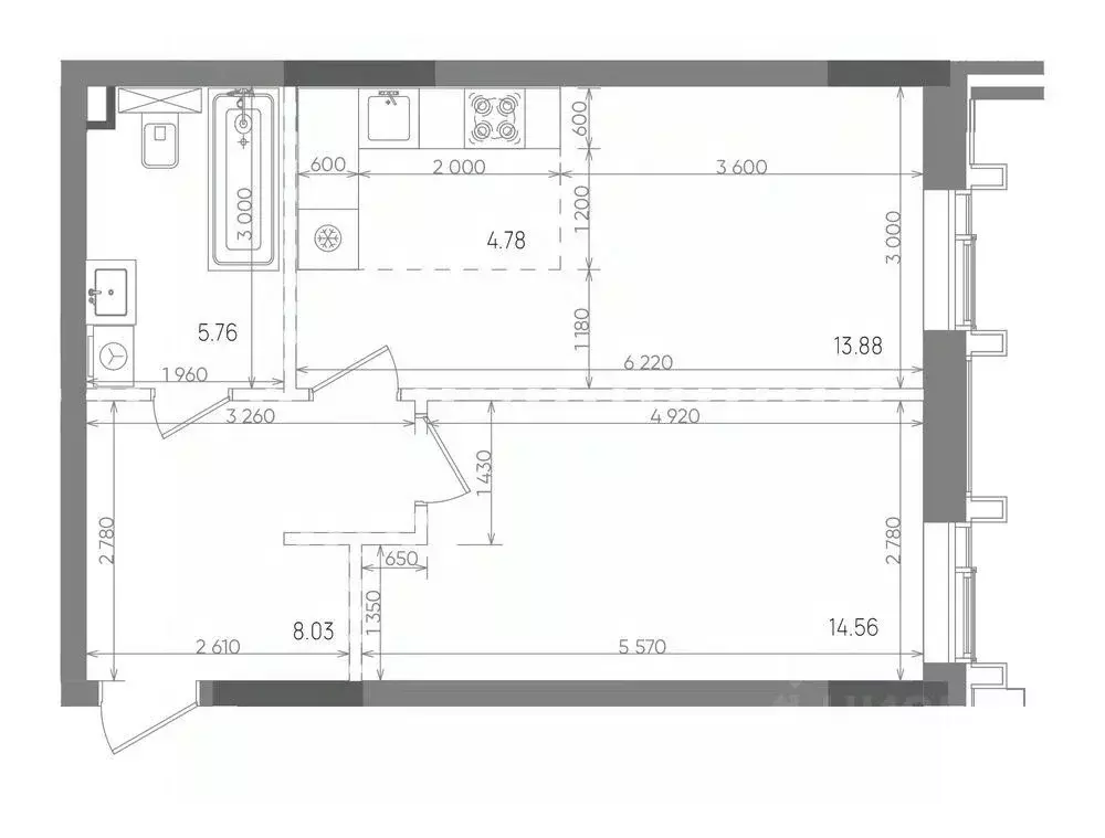 2-к кв. Татарстан, Казань Вознесенский Квартал жилой комплекс (47.01 ... - Фото 1